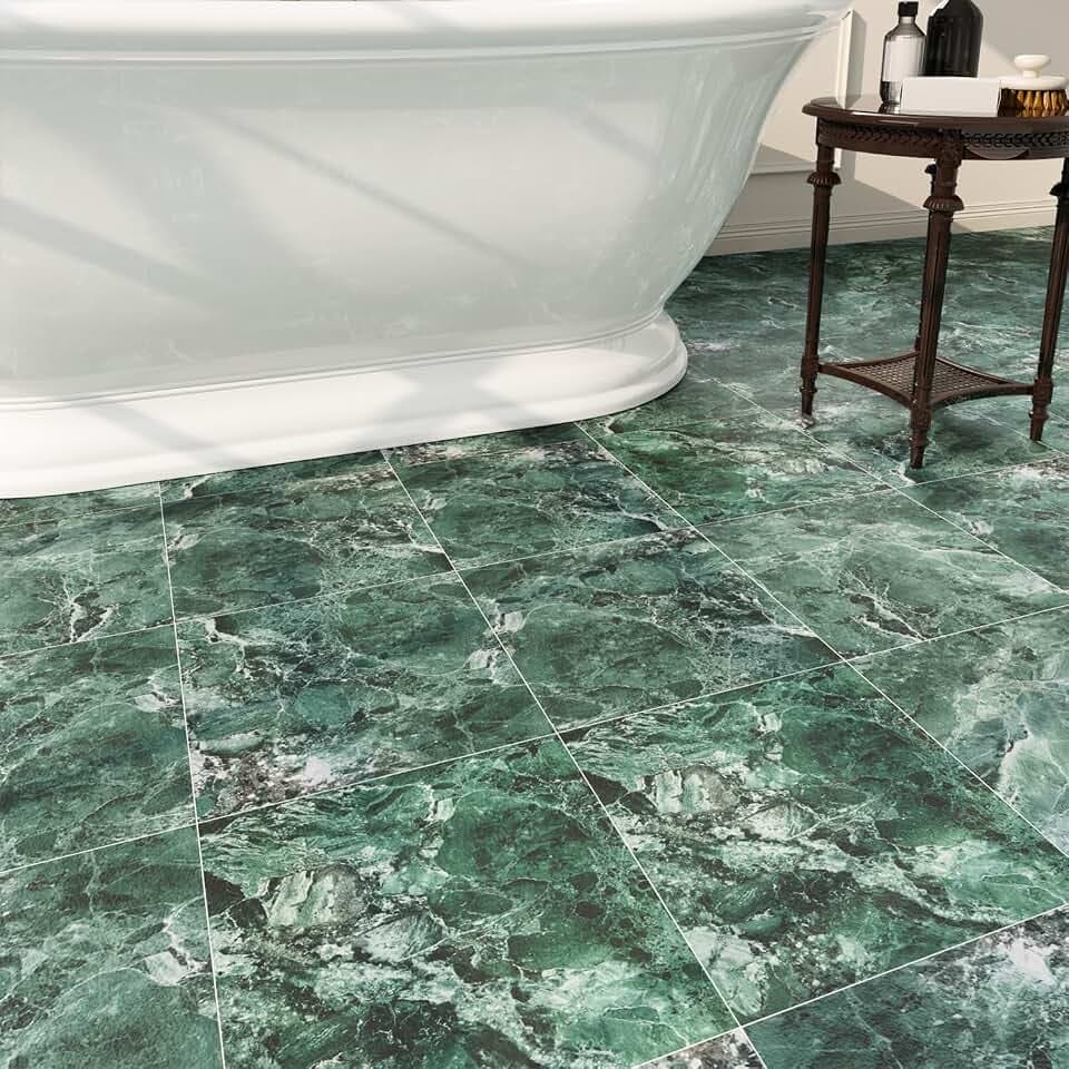20 Pack Cover 20 Sq.Ft Peel and Stick Floor Tiles, 12” x 12” Self Adhesive Vinyl Flooring Easy DIY Installation for Kitchen, Living Room, Laundry, RV, Green Vein Marble