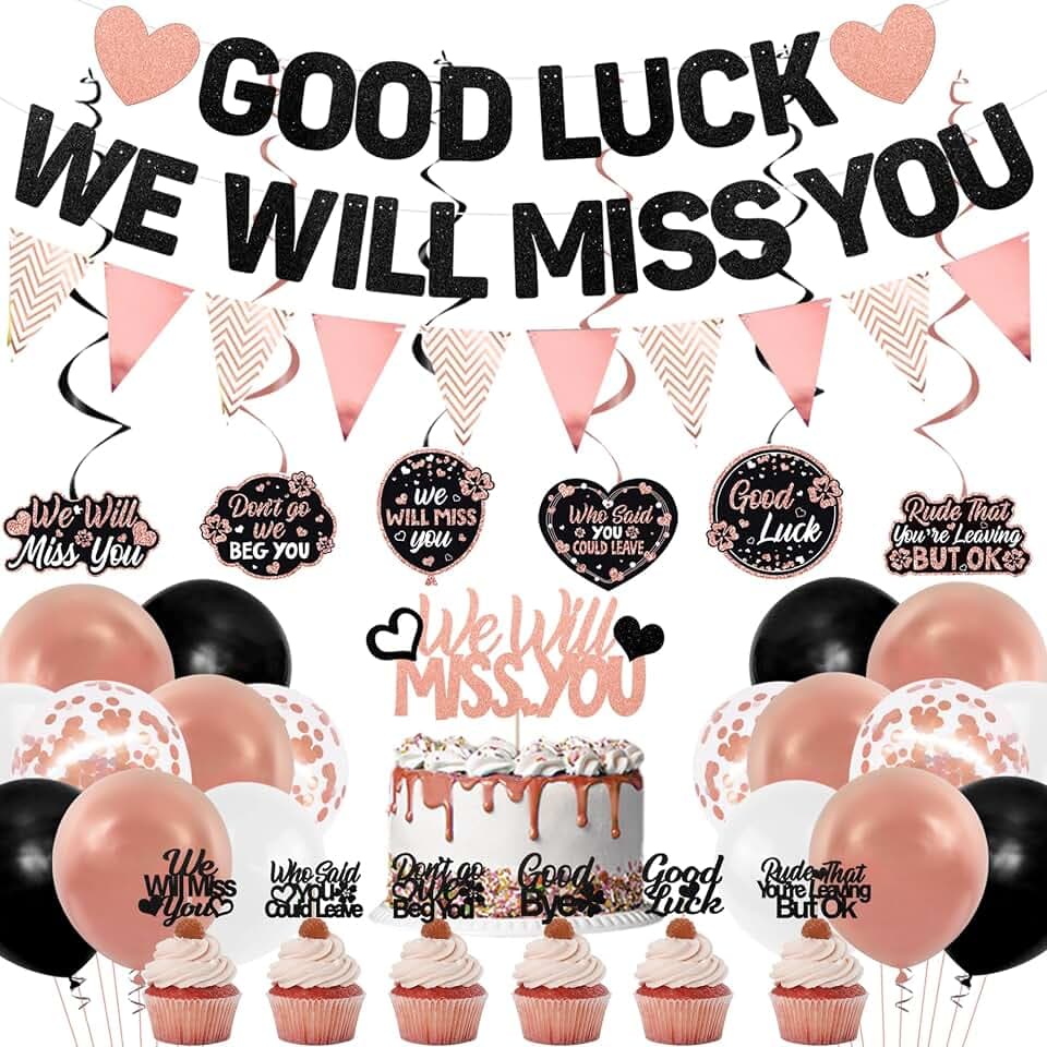 Roetyce Pink Farewell Party Decorations, Good Luck We Will Miss You Banner