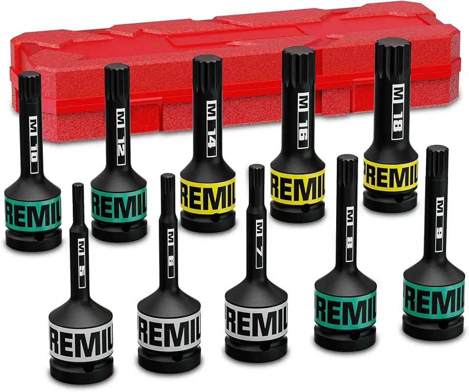 1/2" Drive Impact XZN Bit Socket Set, 10 Piece Impact XZN Triple Square Bit Socket Set, M5 - M18, Cr-Mo Steel, for Fastener Replacement