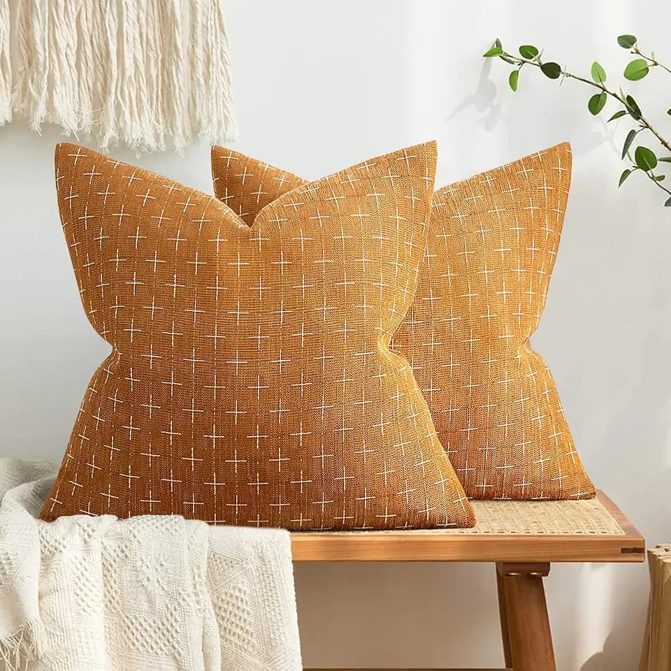 MIULEE Pack of 2 Decorative Burlap Linen Spring Throw Pillow Covers Farmhouse Pillowcases Modern Rustic Woven Textured Cushion Cover for Sofa Couch Bed 20x20 Inch Hazel