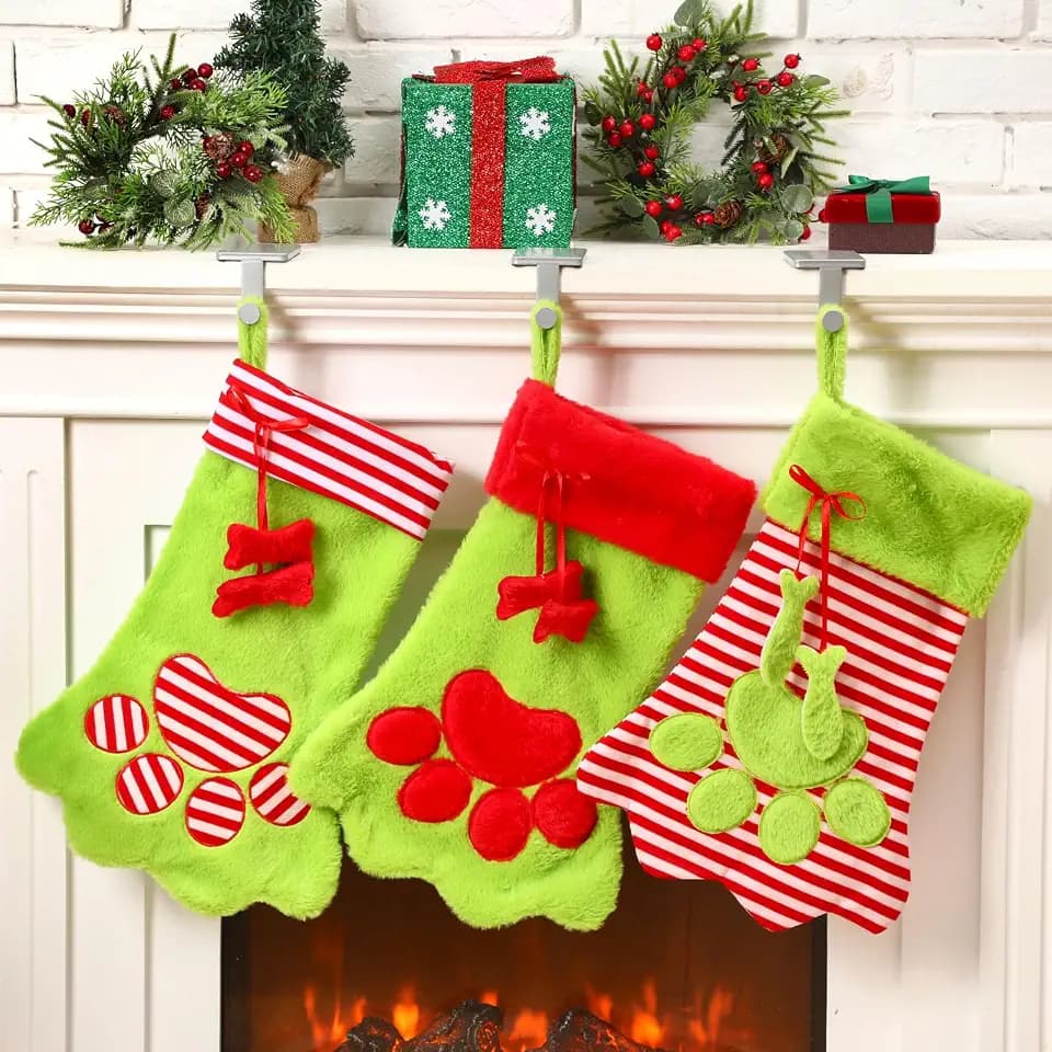 Syhood 3 Pcs Pet Christmas Stockings,Gentle Style,Flannel,Cotton