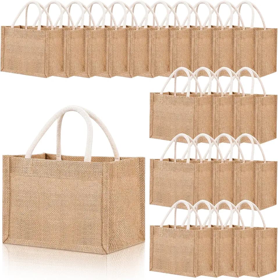 24 Pcs Mini Burlap Tote Bag Blank, 9.06 x 6.3 x 5.12, Classic, Jute