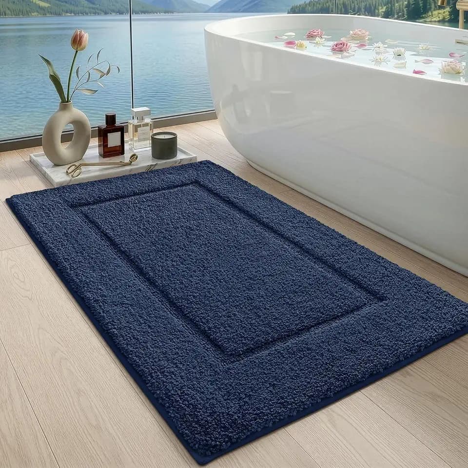 DEXI Bath Mat 43x24, Absorbent and Non Slip Bathroom Rugs, Navy