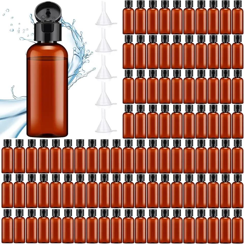 Eccliy 100 Pack 2 OZ Brown Plastic Bottles Travel Lotion Bottle