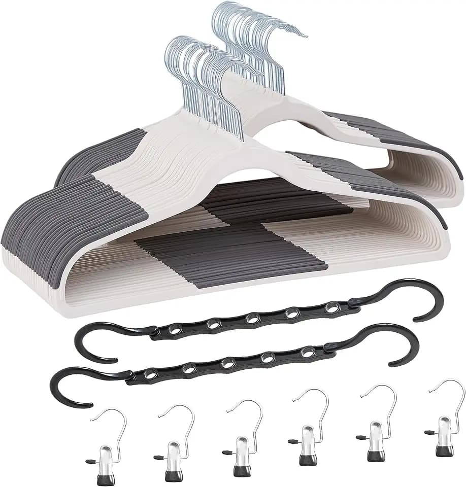 VECELO 50 Pack Clothes Hangers, Non-Slip Plastic Coat Hanger, 360°Swivel Hook & Space Saving for Bedroom Closet, Great for Shirts, Pants, Excellent Heavy Duty
