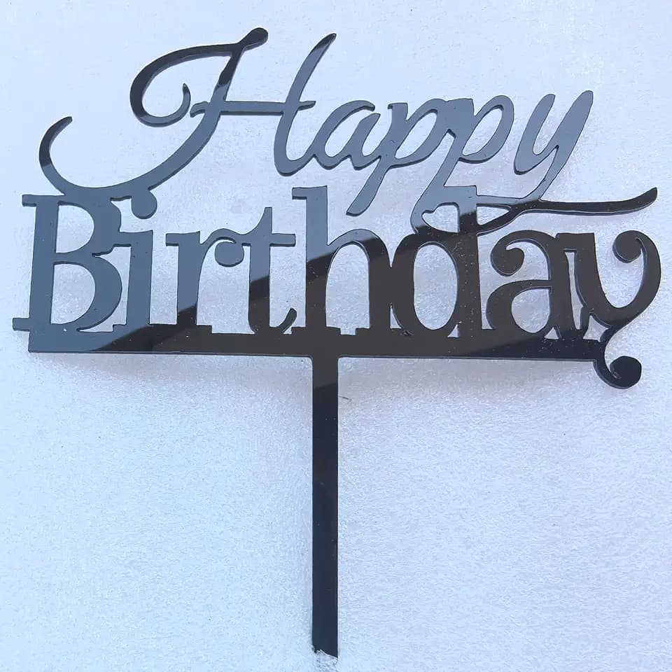 Black Mirror “Happy Birthday” Cake Topper - Elegant Birthday Decoration(BL-HB01)