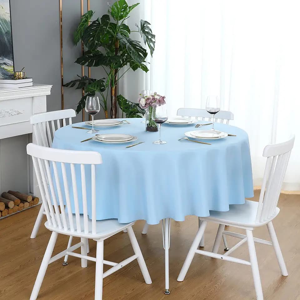 FOLINS&HOME Baby Blue 90 Inch Round Tablecloth, Waterproof Table Cloth