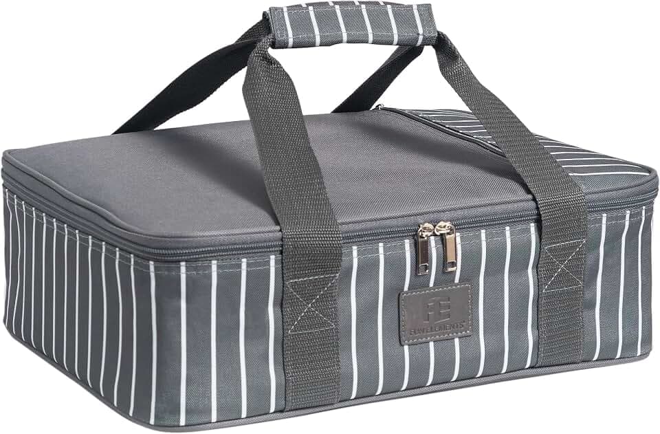 FUN ELEMENTS Casserole Carrier for Hot or Cold Food, Insulated Casserole Dish Carrier, Thermal Lasagna Lugger Tote for Potluck Parties/Picnic/Cookouts, Fits 9"×13" Baking Dish, Grey