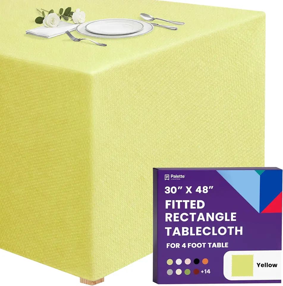 Gee Di Moda Fitted Tablecloth - 48 x 30 Inch Yellow Floor-Length Fitted Table Cloth for 4 Foot Rectangle Table, Heavy Duty Washable Fabric for Parties, Dinner, Weddings, Baby Shower & Trade Show