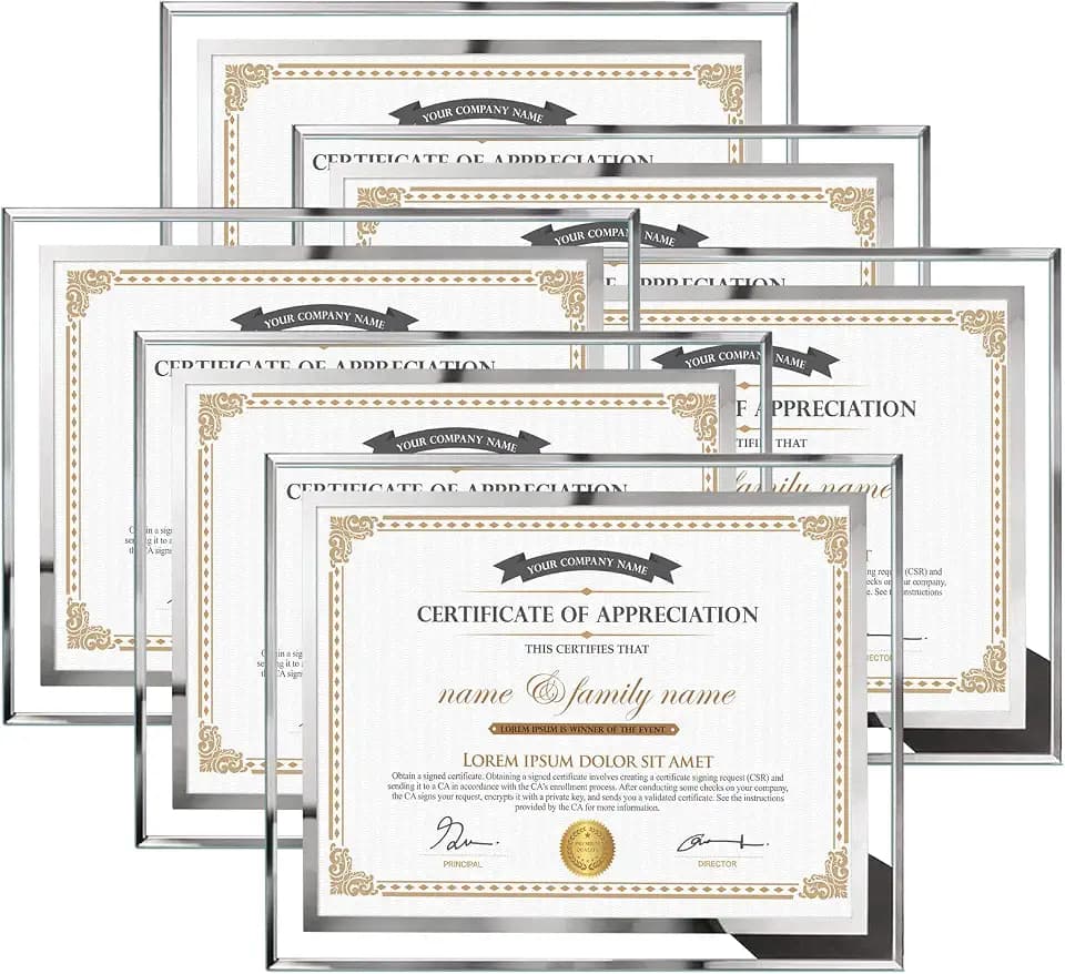 Hoikwo 6 Packs 8.5 by 11 Glass Certificate Frames, 8.5x11 School Frames