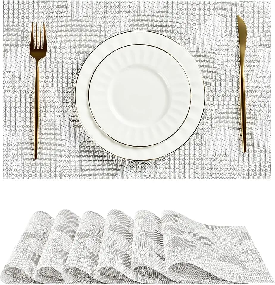 Woven Vinyl Placemats Set of 6,White Ball