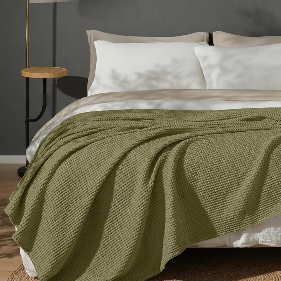 PHF Pre-Washed Cotton Waffle Weave Blanket Twin Size for Bed, Snag Proof Throw Blanket for Couch Spring Summer Lightweight Breathable, Oeko-TEX Certified, Machine Washable, Home Decor Gift - Dark Oil
