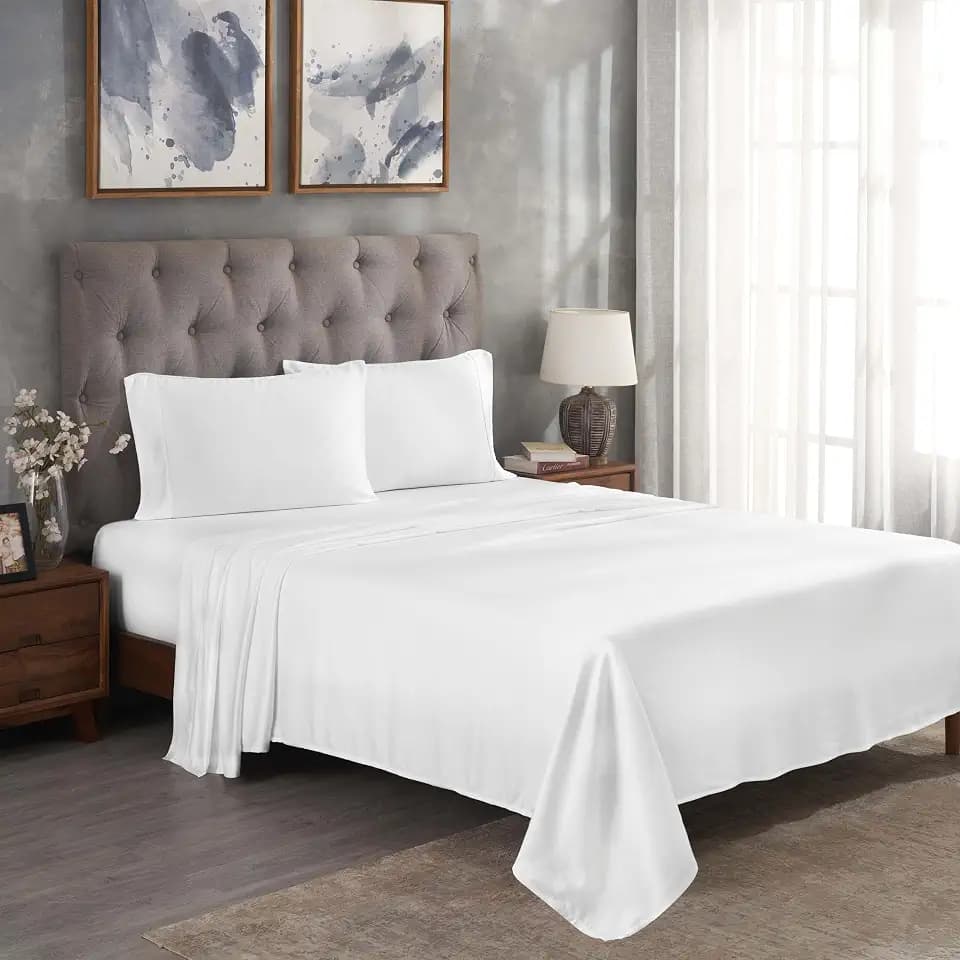 SUPERIOR Modal from Beechwood 300 Thread Bed Sheet Set, 1 Elastic Extra Deep Pocket Fitted Sheet, 1 Flat Sheet, 2 Pillowcases, Soft Cool Sheets, Sateen Weave, Bedding Essentials, Full, White