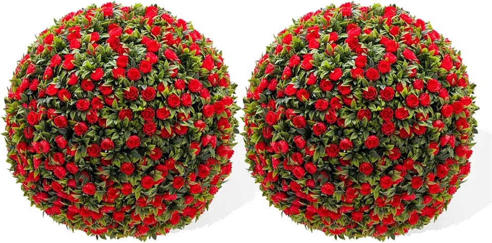 Takywep Artificial Topiary Balls Set of 2, Fake Topiary Rose Balls for Home Decor Indoor and Outdoor,Wedding,Party Decoration