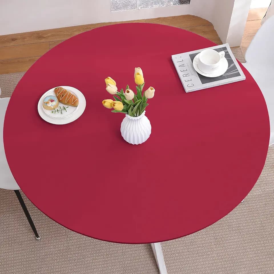 Round Elastic Fitted Tablecloth for 25"-30" Tables, Russet Red