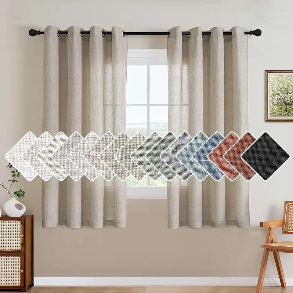 H.VERSAILTEX Living Room Linen Curtains - Semi Sheer, Nickel Grommet Energy Saving Light Filtering Window Treatments Panels for Bedroom, Oatmeal, 2 Panels, 52 x 63 Inch