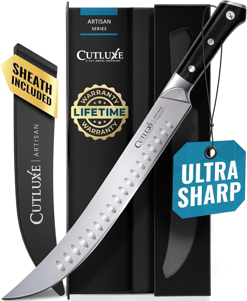 Cutluxe BBQ Butcher Knife, 10" Cimeter Breaking Knife for Brisket & Meat