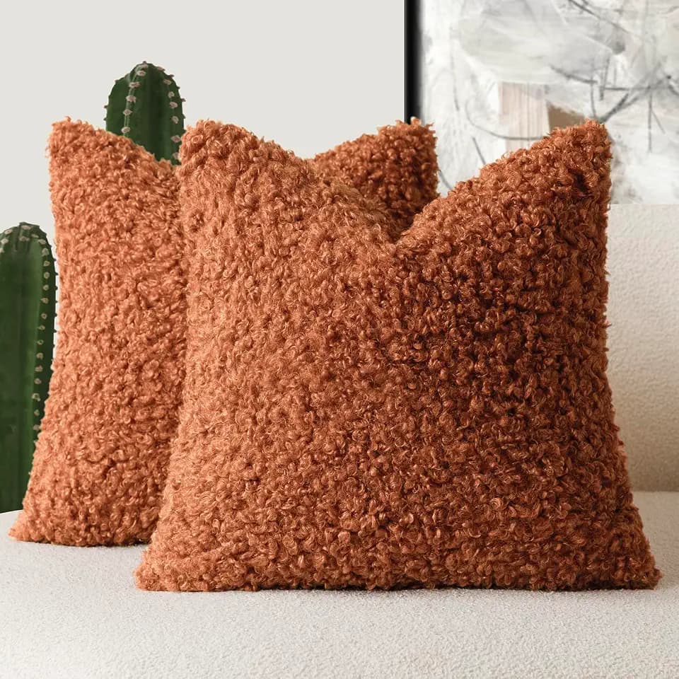 Foindtower Decorative Fuzzy Faux Fur Throw Pillow Covers 24x24 Burnt Orange