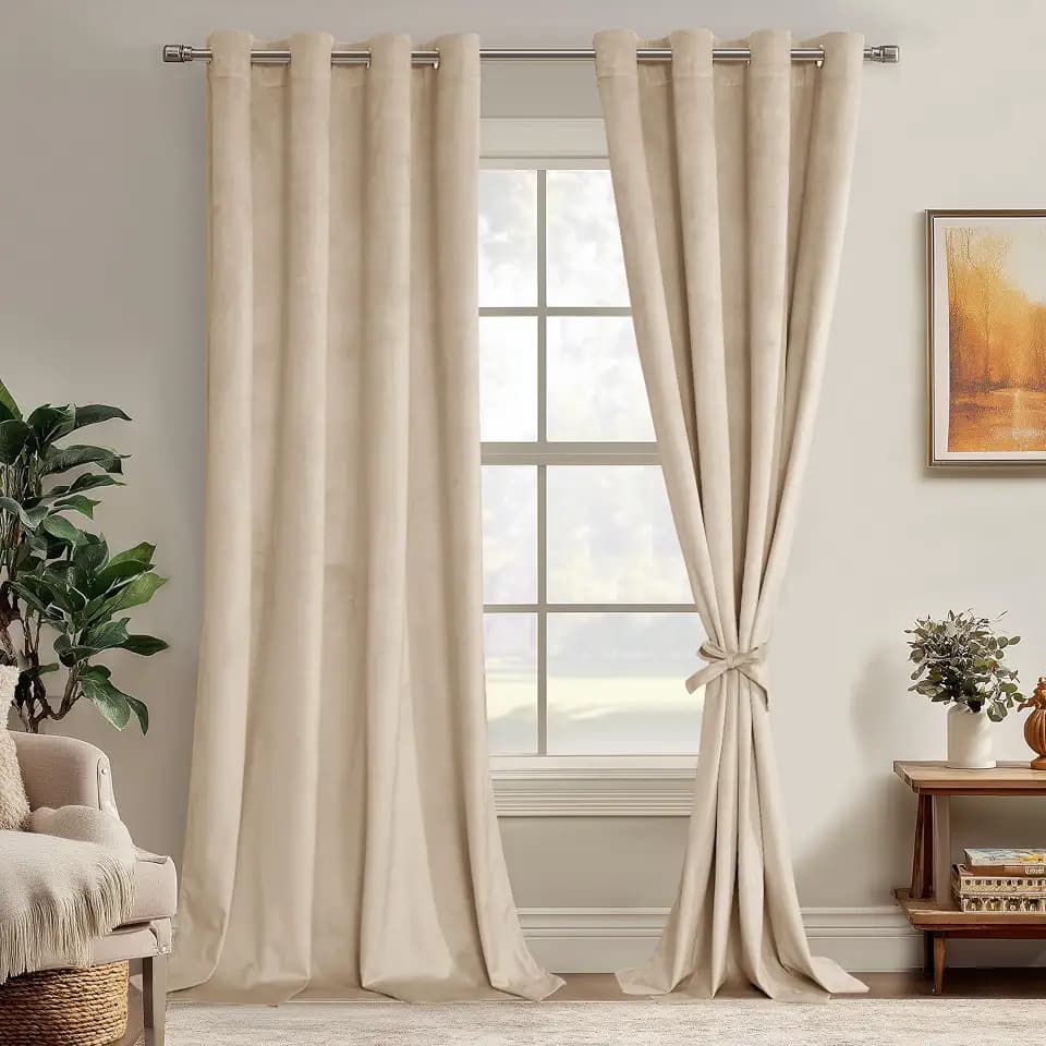 JIUZHEN Beige Velvet Blackout Curtains 84 Inch for Living Room/Bedroom