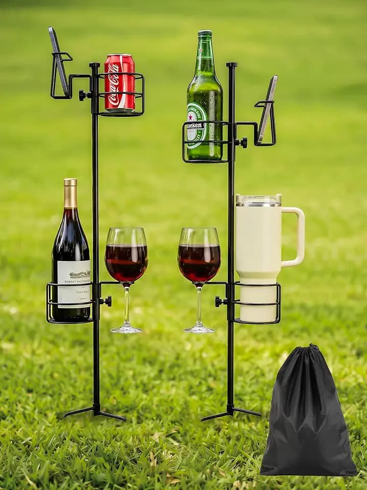 2 Pack Metal Outdoor Drink Holder Stakes, 33.5in Portable Adjustable Stand