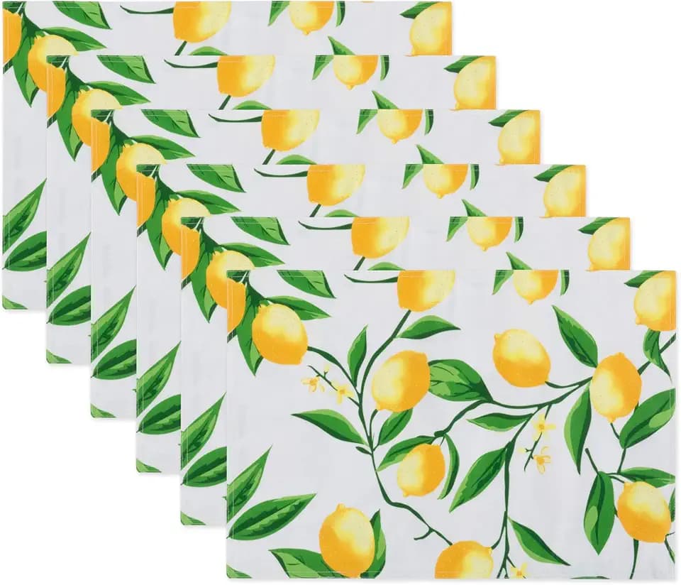 DII Lemon Bliss Outdoor Tabletop, Collection Stain Resistant & Waterproof, Reversible Placemat Set, 13x19