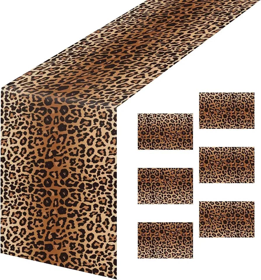6 Pcs Leopard Print Table Runner Plastic 14 x 108 Inch Disposable Cheetah Print Table Runner for Birthday Safari Party Decorations Leopard Runner
