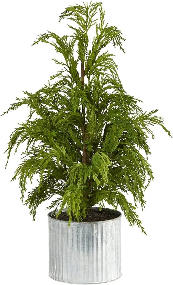 Nearly Natural 20 in Artificial Christmas Cedar Pine Tree Decor