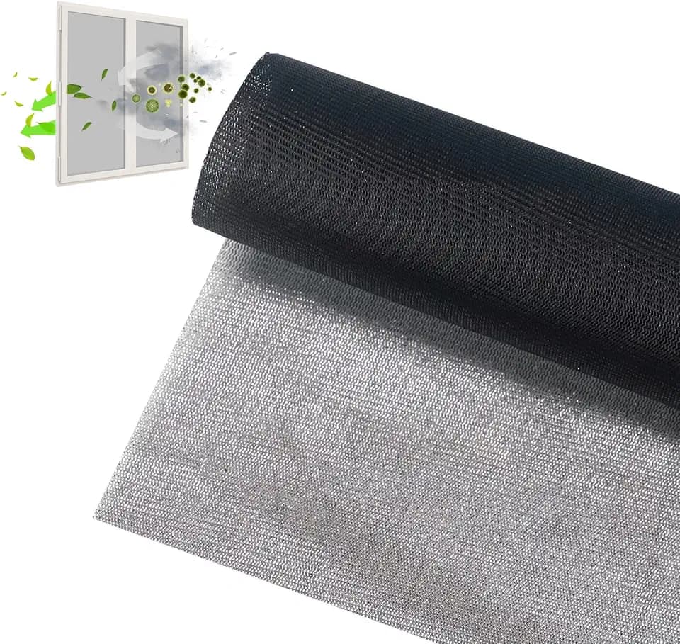 Solar Window Screen Mesh, Anti-UV Solar Screen Fabric Replacement 53" x 72", Adjustable Pollen/Dust/Floc/Rain Barrier Net for Windows, Door, Patio (Black)