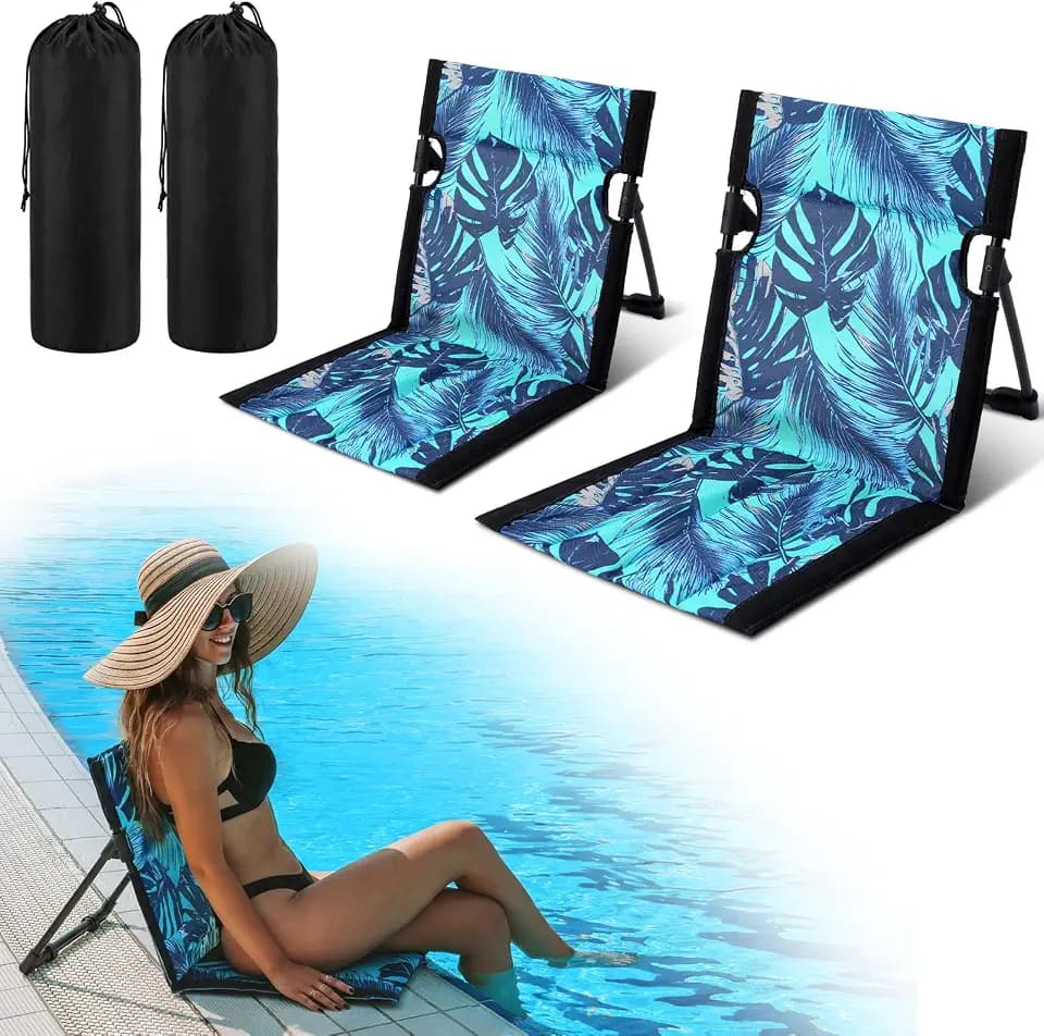 2 Pack Foldable Poolside Chairs Portable Beach Chair Folding Poolside Chairs for Edge of Pool Provide Back Support with Carry Bag for Adults Traveling Picnic Camping Lawn (Classic)