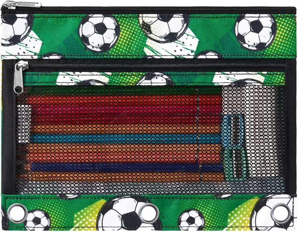 WAWSAM Soccer Pencil Pouch for 3 Ring Binder, Zipper Pencil Pouch for Boys