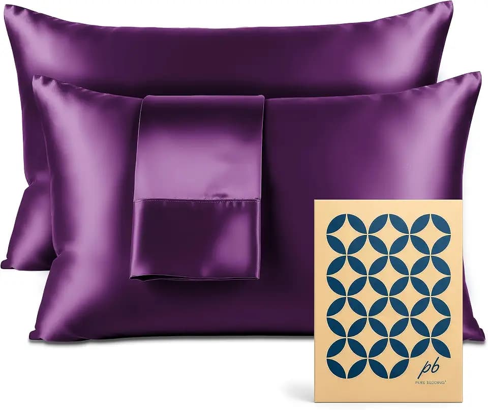 Pure Bedding Satin Pillowcase 2 Pack - King Size (20"x40", Purple) - Silky Pillow Cases for Hair and Skin - Satin Pillow Covers with Envelope Closure - Extra Soft Premium Microfiber