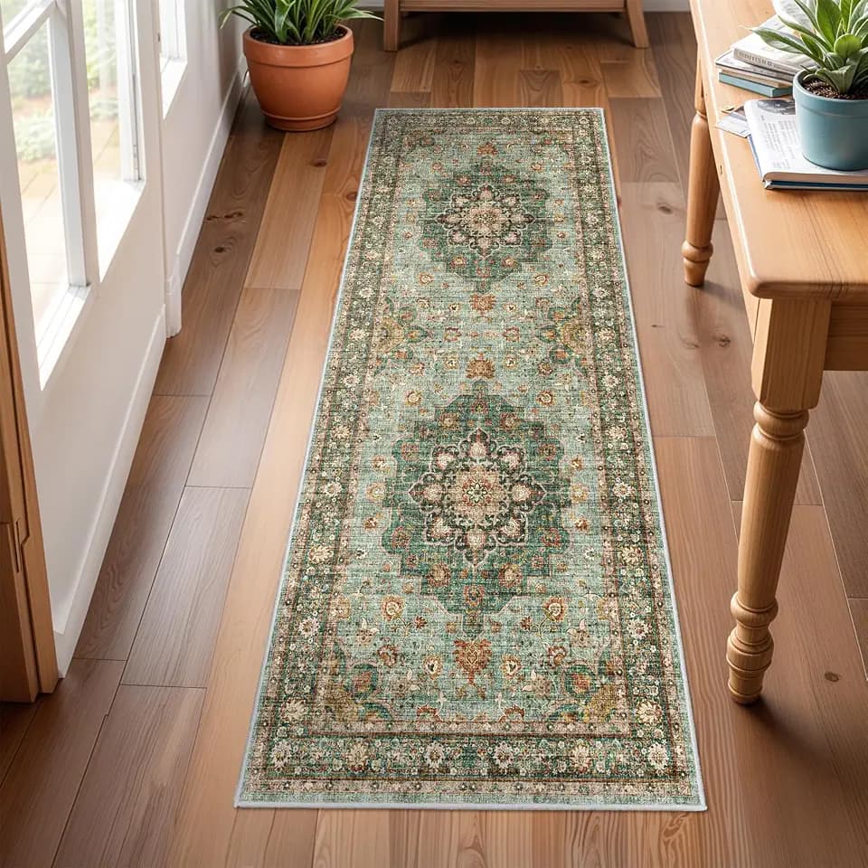 2x6 Washable Hallway Runner Rug: Vintage Kitchen Stain Resistant Carpet