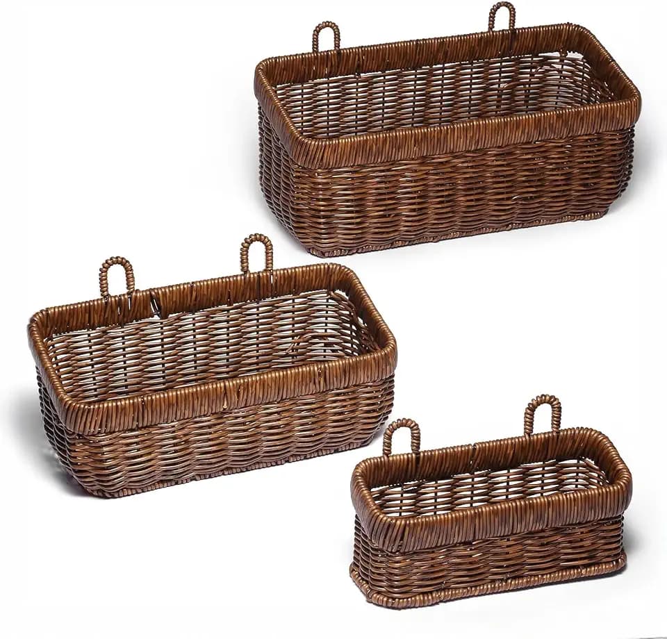 Hanging Baskets, Handmade Wicker Style Wall Basket w/Hooks