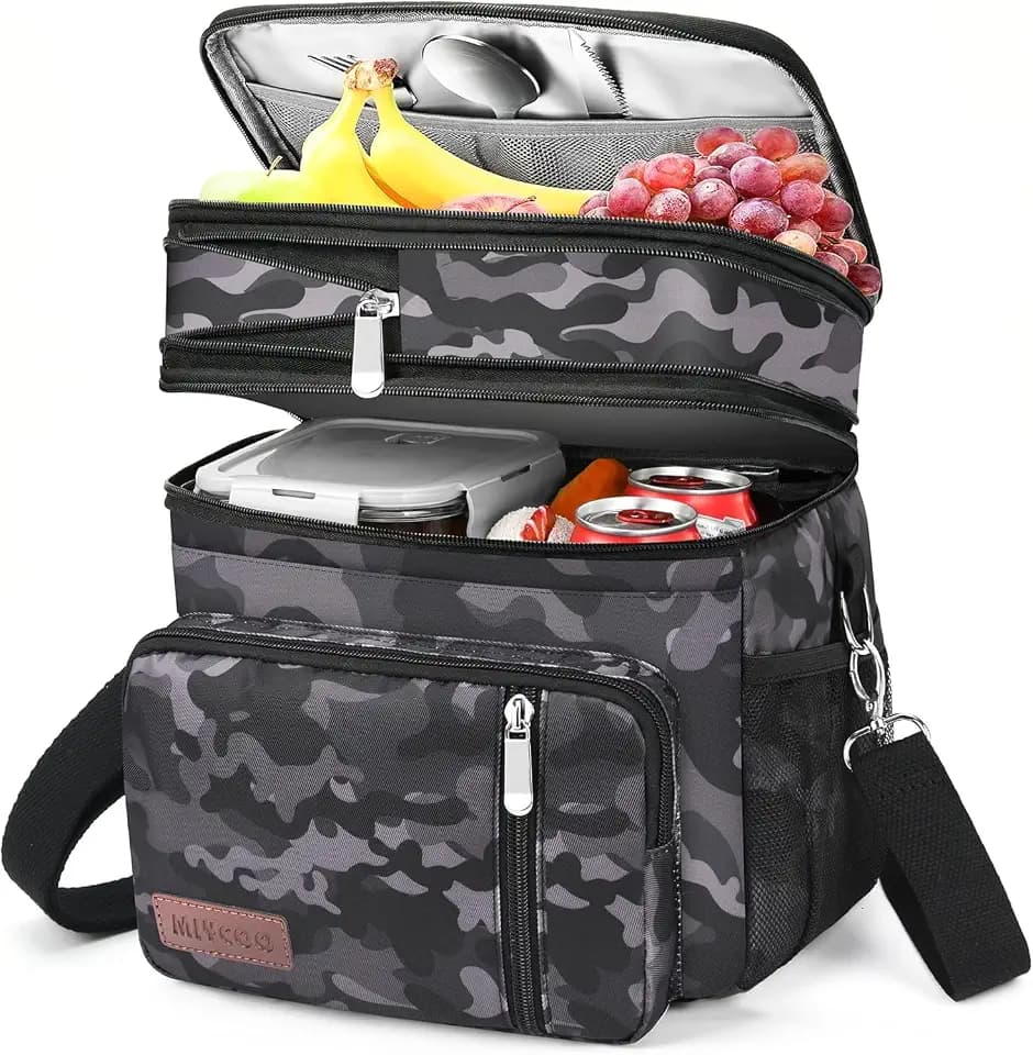 MIYCOO Lunch Bag for Men & Women, Expandable Double Deck Lunch Box, 15L