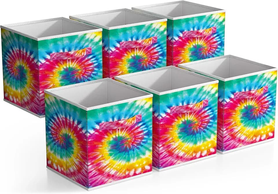 Sorbus Foldable Fabric Storage Cubes, 11 Inch, 6 Pack (Dark Tie-dye)