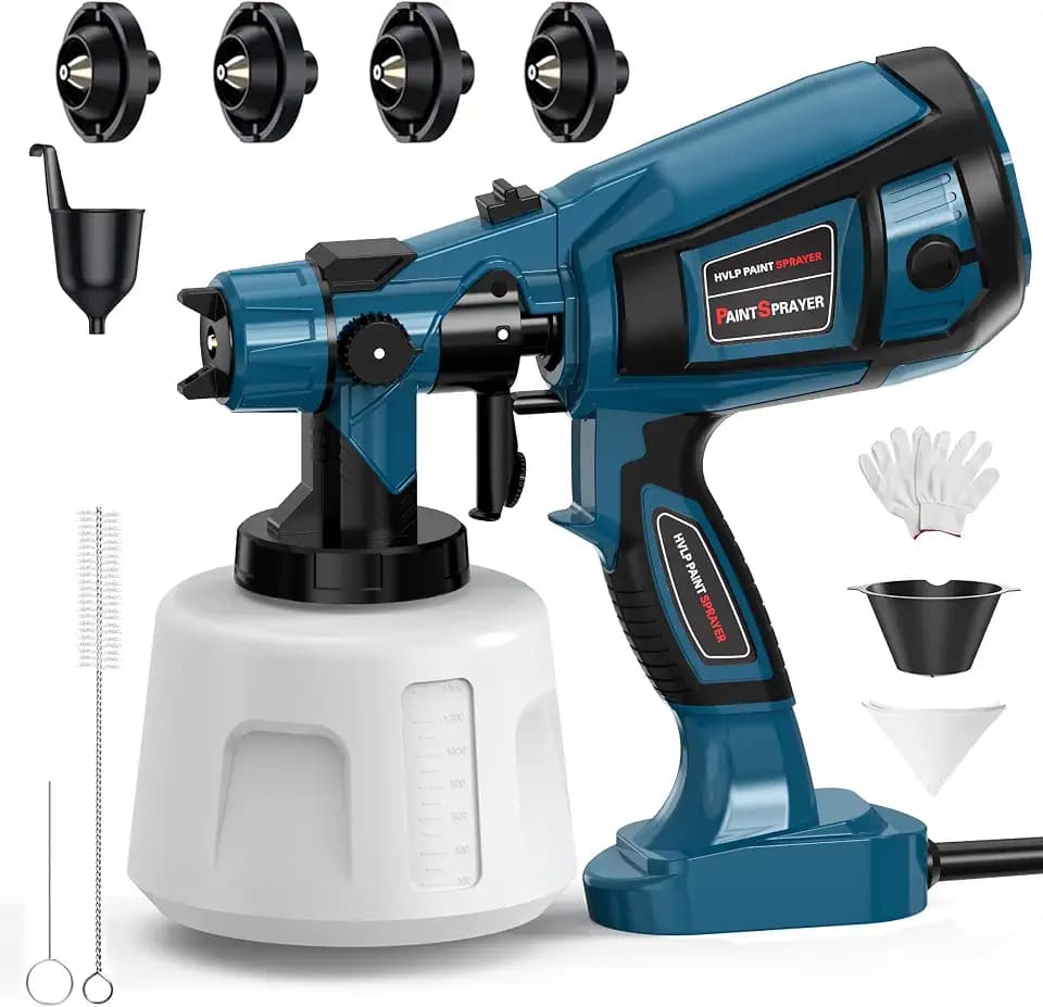 1000W High Power Paint Sprayer - HVLP Electric Spray Paint Gun with 4 Copper Nozzles & 3 Patterns, Large Capacity Power Painter for Furniture, Cabinets, Fence & House Painting Blue