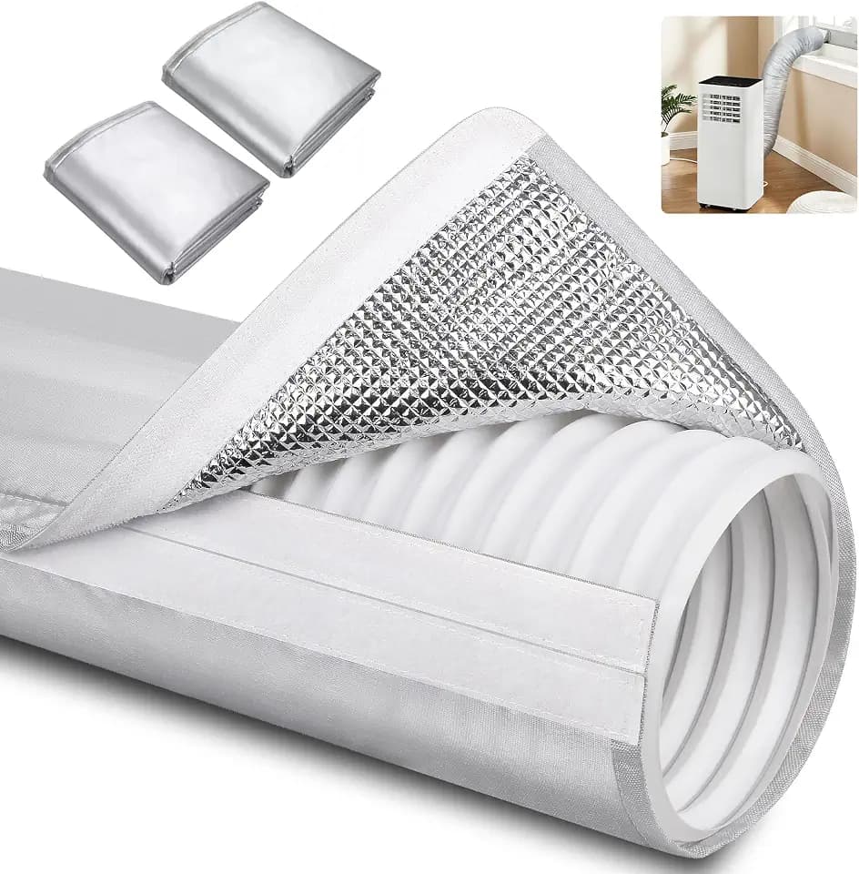 Upgraded Aluminum Foil Portable AC Hose Insulation Sleeve | Heat Reduction for 5"-5.9" Air Conditioner Hoses | Waterproof Cover Wrap with Strong Velcro | Energy Saving for AC Duct Vents | 2Pcs Silver