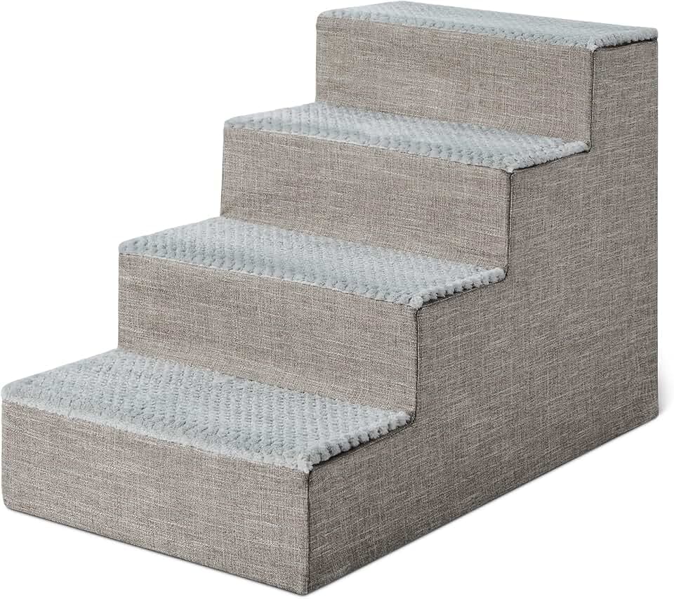 Amazon Basics Hundetreppe, Höhe 36,5cm, 4-Stufige Hundetreppe für Hohe Schlafcouch und Hohes Sofa, Haustiertreppe mit Rutschfester Unterseite für Haushunde und Hauskatzen, Grau