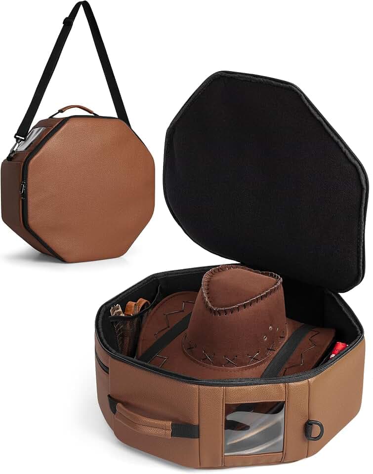Marscamd Vegan Leather Hat Box, Fits 4 Cowboy or Wide-Brim Hats, Dark Brown