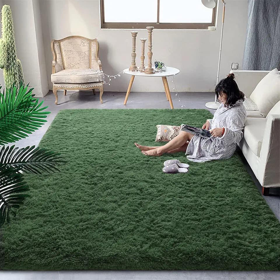 DweIke Fluffy Dark Green Rugs for Bedroom Living Room, 5x8 Feet Soft Plush Shaggy Forest Hunter Green Girls Boys Kids Rug, Non-Slip and Machine Washable Carpet for Dorm Nursery Classroom Decor