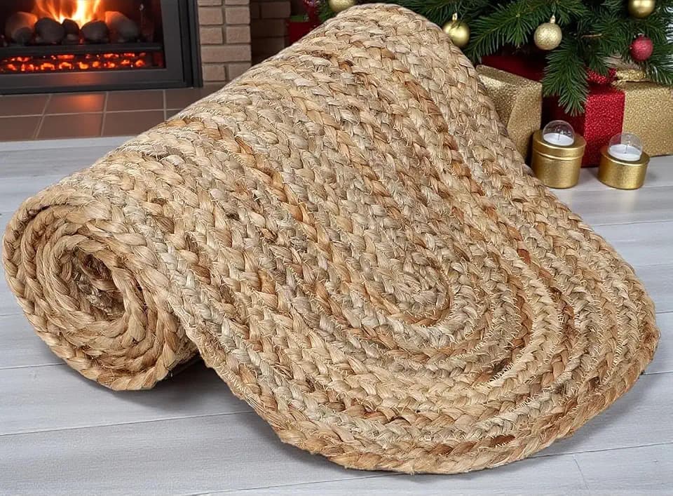 MDS Pack of 1 Handwoven Oval Jute Braided Table Runner 13 x 24 Inch, 100% Natural Reversible Farmhouse Rustic Vintage Dining Table Runner for Home Decor, Kitchen, Indoor & Covered Door Entrances