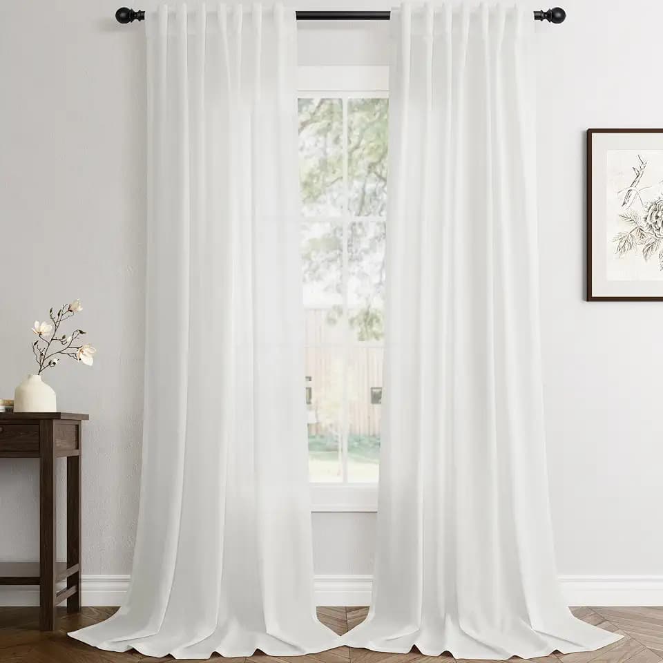 Jowels Off White Linen Curtains 84 Inch Long 2 Panels for Living Room