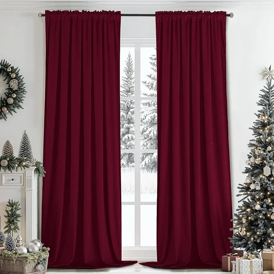 SimpleHome Red Velvet Curtains 84 Inches for Living Room Rod Pocket