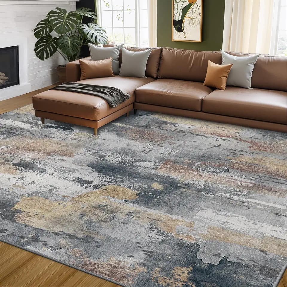 RELEANY Washable 6'x9' Abstract Area Rug for Living Room Ash Brown
