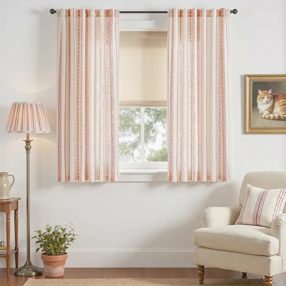 jinchan Boho Linen Light Filtering Curtains 63 Inch Length 2 Panels