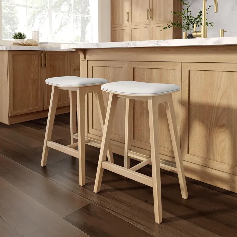 Plank+Beam Beryl Bar Stool, Upholstered, Set of 2, Blonde/Sesame