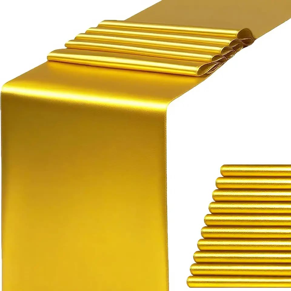 Pack of 10 Gold Table Runners for Party, Satin Fabric 12 x 108 Inches Long