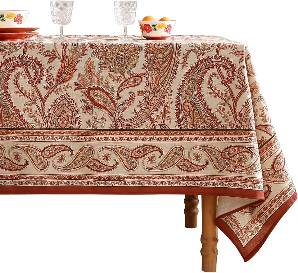 ISAENNE Designer Vintage Square Linen Tablecloth,67"x67"-Chauffrey D