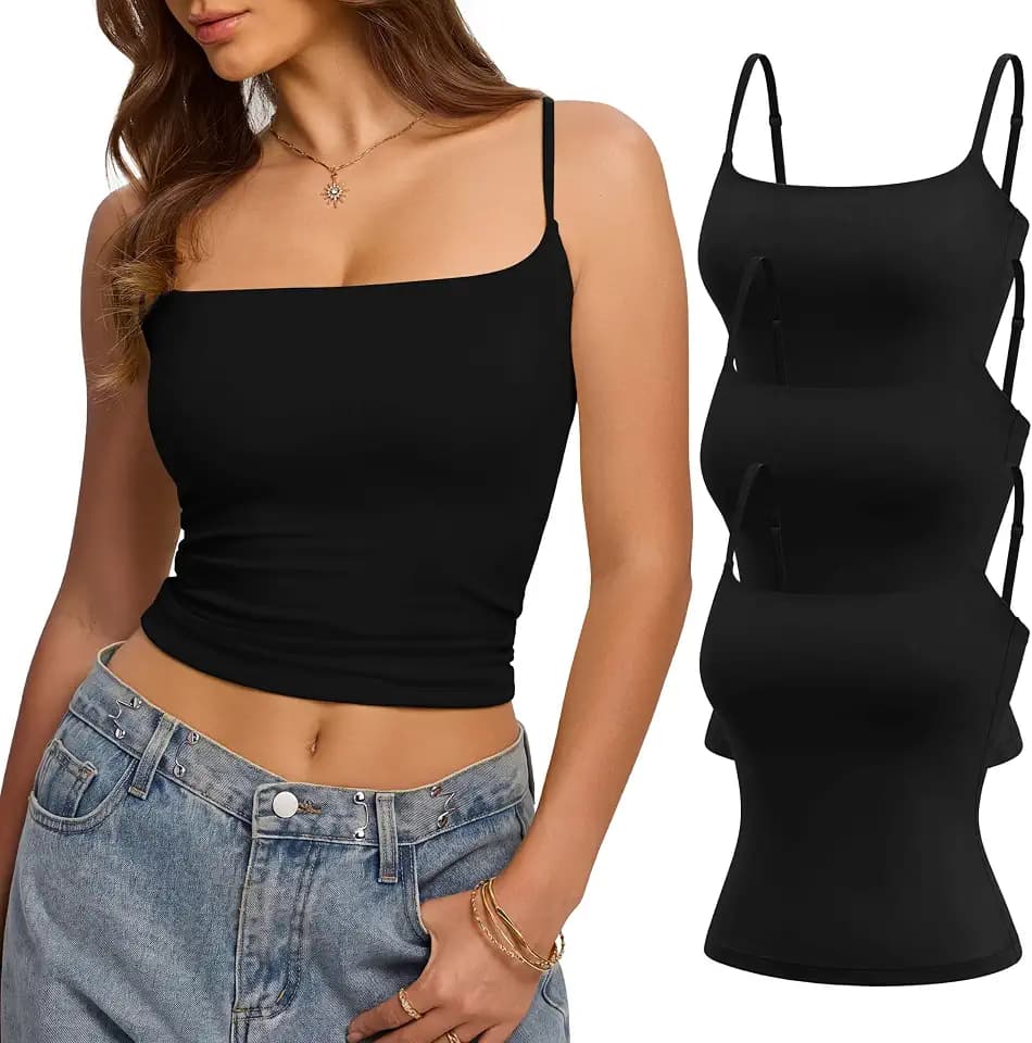 3 Pack Square Neck Double Lined Tank Top for Women Trendy Summer