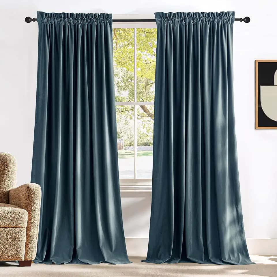NICETOWN Slate Blue Blackout Velvet Curtains for Bedroom 2 Panels, 52 x 96